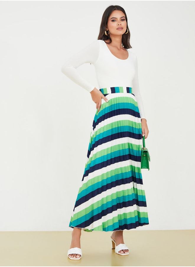 Styli - Striped Maxi Pleated Skirt - Image 1