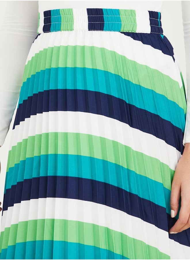 Styli - Striped Maxi Pleated Skirt - Image 1