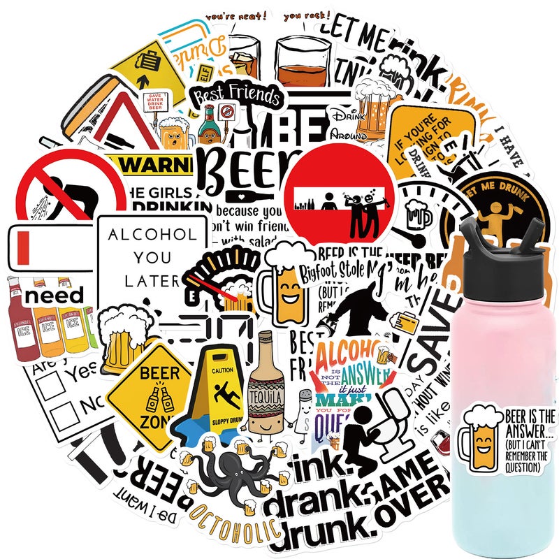 50 Fun Cartoon Beer Stickers for Luggage and Notebooks 