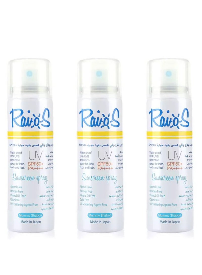 Pack Of 3 Raios Sunscreen Spray SPF 50+ Mummy Shabon 70 Ml