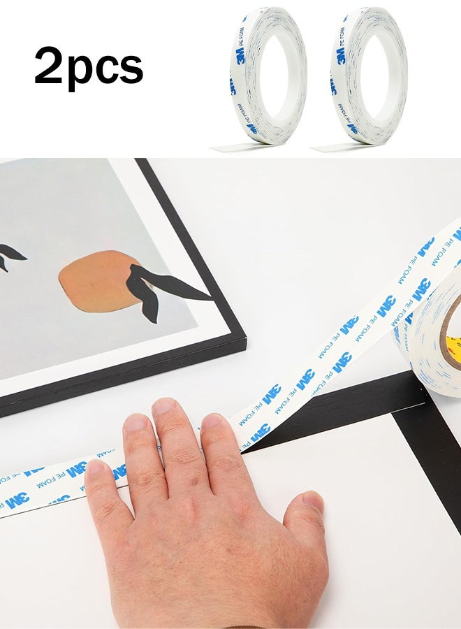 3M 2 PCS Double Sided Tape 1cm*3meter, Mounting Tape Heavy Duty, Removeable PE Foam Tape Strips, Strong Adhesive Tape Waterproof Free Damage for Paint Wall Picture Hanging Poster - Image 1