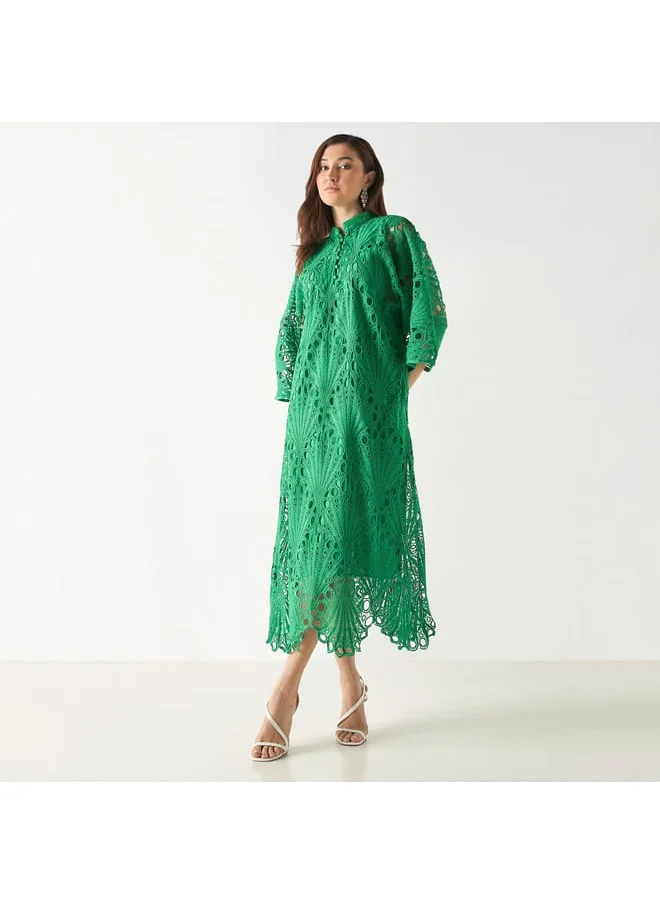 2Xtremz 2Xtremz Lace Detail Mandarin Collar Dress with 3/4 Sleeves