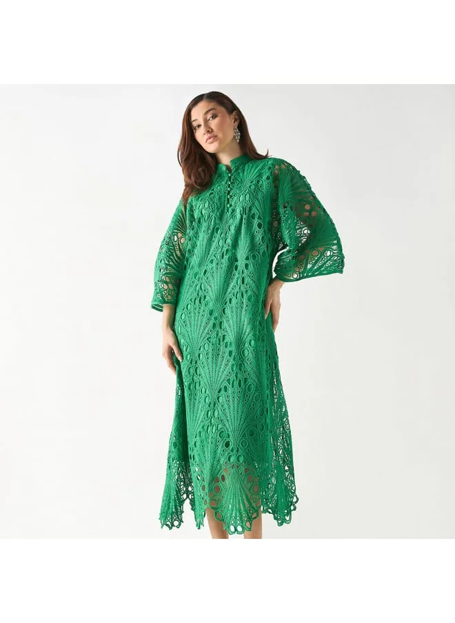 2Xtremz 2Xtremz Lace Detail Mandarin Collar Dress with 3/4 Sleeves