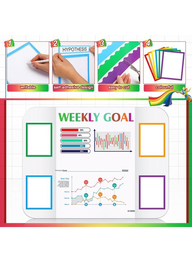 Skyygemm 92 Pcs Science Fair Board Supplies 60 Trim Scalloped Poster Boards 18 Presentation Subtitles 6 Self Adhesive Project Titles 8 Letter Sticker for Classroom Display (Colorful,Rainbow) - Image 3