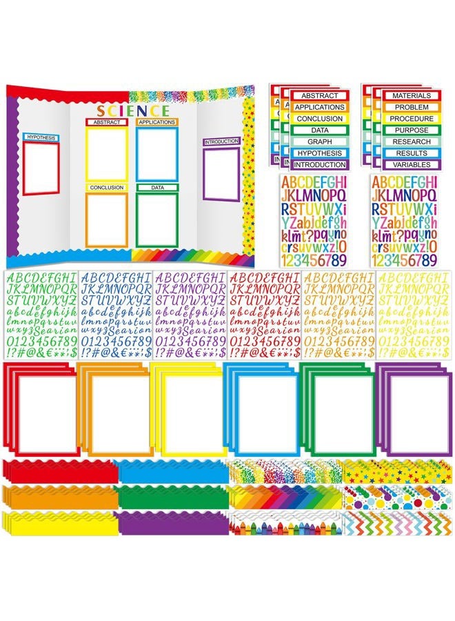 Skyygemm 92 Pcs Science Fair Board Supplies 60 Trim Scalloped Poster Boards 18 Presentation Subtitles 6 Self Adhesive Project Titles 8 Letter Sticker for Classroom Display (Colorful,Rainbow) - Image 1