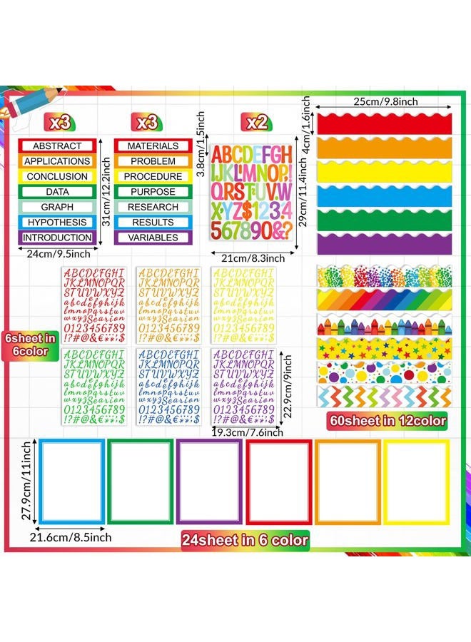 Skyygemm 92 Pcs Science Fair Board Supplies 60 Trim Scalloped Poster Boards 18 Presentation Subtitles 6 Self Adhesive Project Titles 8 Letter Sticker for Classroom Display (Colorful,Rainbow) - Image 2