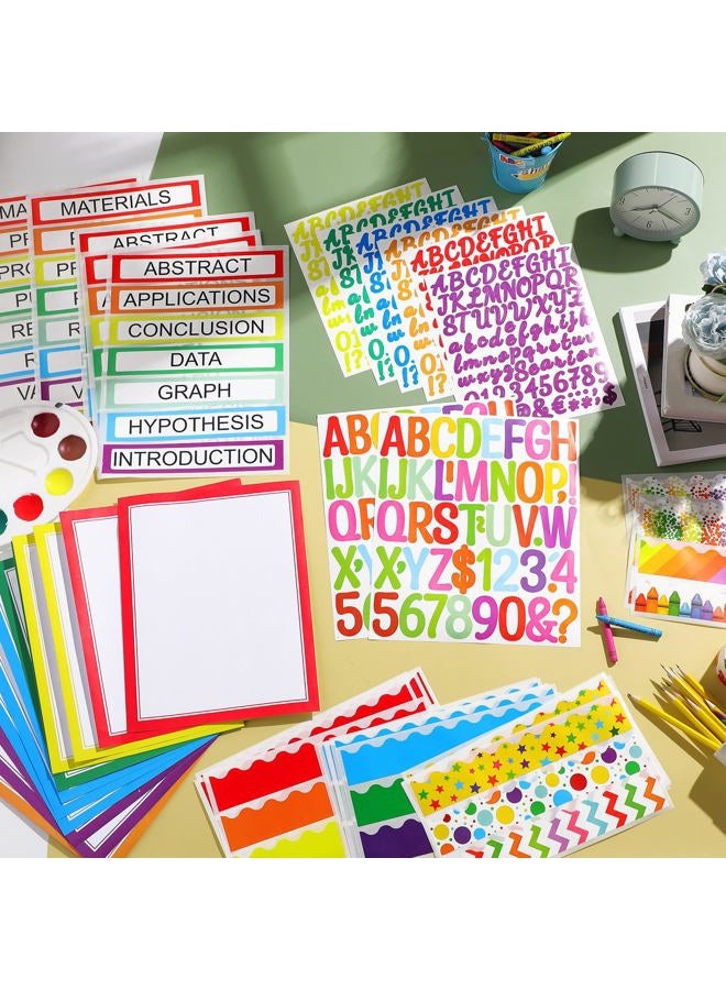 Skyygemm 92 Pcs Science Fair Board Supplies 60 Trim Scalloped Poster Boards 18 Presentation Subtitles 6 Self Adhesive Project Titles 8 Letter Sticker for Classroom Display (Colorful,Rainbow) - Image 4