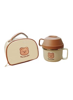 LITTLE SURPRISE BOX Cream & Brown Bear  Dual Handle Soup and Noodles Lunch Box with matching Cover  - Image 1