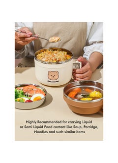 LITTLE SURPRISE BOX Cream & Brown Bear  Dual Handle Soup and Noodles Lunch Box with matching Cover  - Image 4
