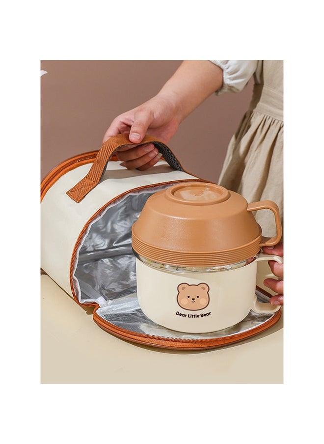 LITTLE SURPRISE BOX - Cream & Brown Bear  Dual Handle Soup and Noodles Lunch Box with matching Cover - Image 1