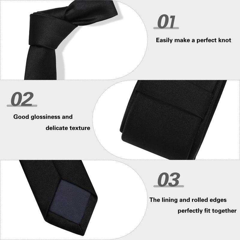 PenSee Men's Black Ties Thin Solid Pure Color 1.58" (4CM) Plain Slim Necktie Skinny Ties For Men - Image 5