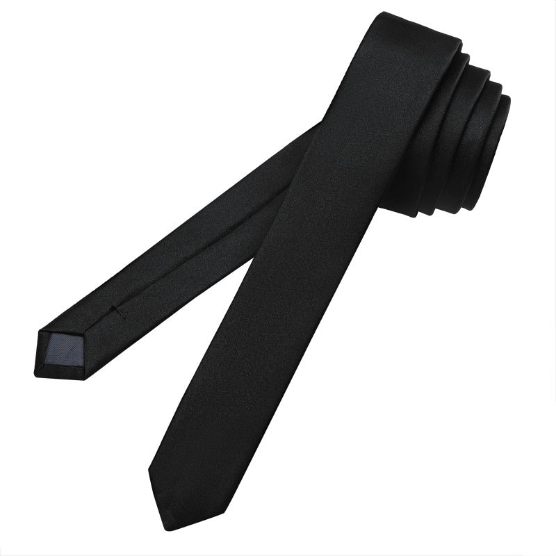 PenSee Men's Black Ties Thin Solid Pure Color 1.58" (4CM) Plain Slim Necktie Skinny Ties For Men - Image 3