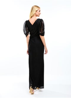 House of Moda Wrap Over Draped Puff Sleeves A-Line Maxi Dress by Styli  - Image 2