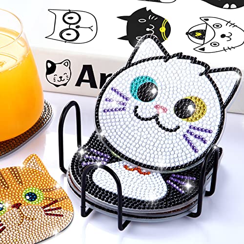 Insnug 10PCs Diamond Painting Coasters Set - Cat Theme Diamond Art Coasters Painting Kits for Kids Adult Dots, Arts and Crafts DIY Kits for Adults and Kids Gift for Valentine's Day - Image 5