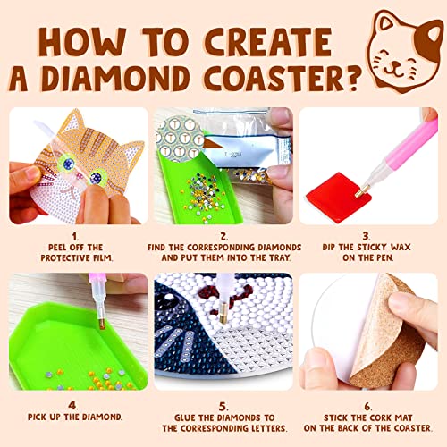 Insnug 10PCs Diamond Painting Coasters Set - Cat Theme Diamond Art Coasters Painting Kits for Kids Adult Dots, Arts and Crafts DIY Kits for Adults and Kids Gift for Valentine's Day - Image 3