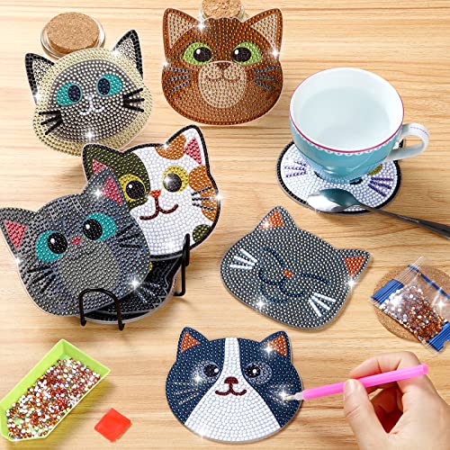 Insnug 10PCs Diamond Painting Coasters Set - Cat Theme Diamond Art Coasters Painting Kits for Kids Adult Dots, Arts and Crafts DIY Kits for Adults and Kids Gift for Valentine's Day - Image 4