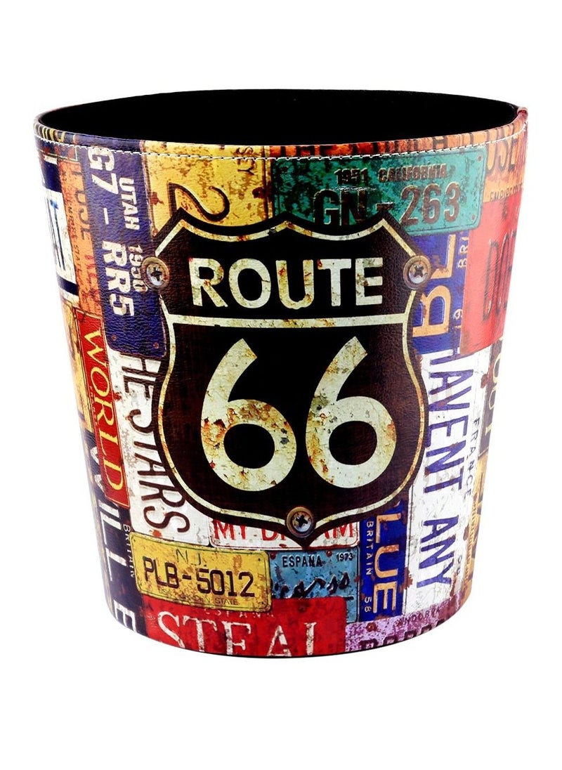 Generic Wastebasket GTKRTU PU Leather European Style Retro Trash Can Waste Paper Basket Waste Can Wastebin Dustbin Garbage Bin Without Lid - 66 Route Pattern  - Image 1
