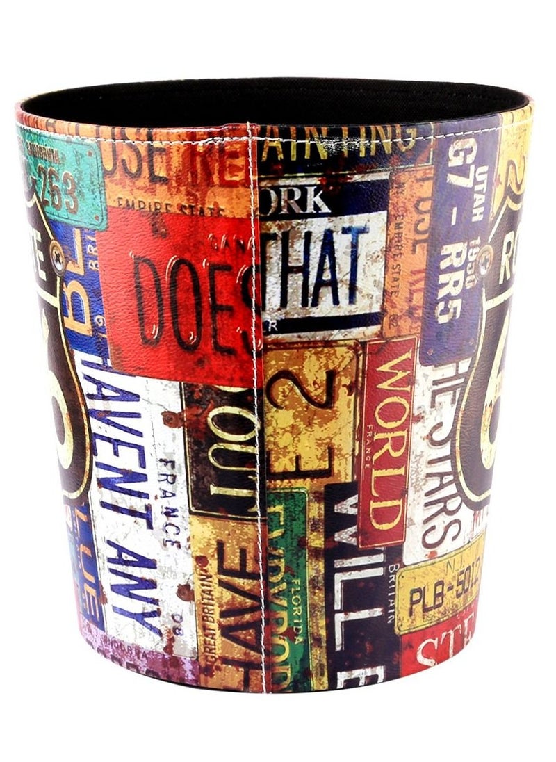 Generic Wastebasket GTKRTU PU Leather European Style Retro Trash Can Waste Paper Basket Waste Can Wastebin Dustbin Garbage Bin Without Lid - 66 Route Pattern  - Image 2
