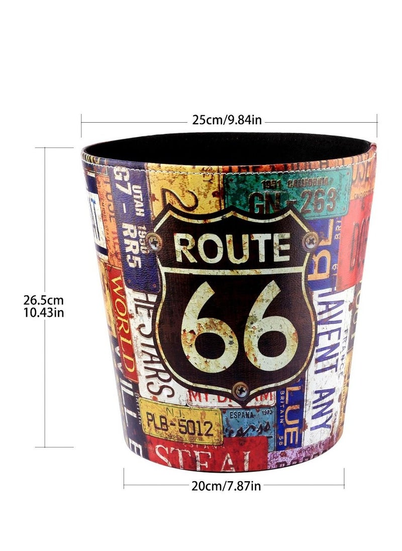 Generic - Wastebasket GTKRTU PU Leather European Style Retro Trash Can Waste Paper Basket Waste Can Wastebin Dustbin Garbage Bin Without Lid - 66 Route Pattern - Image 1