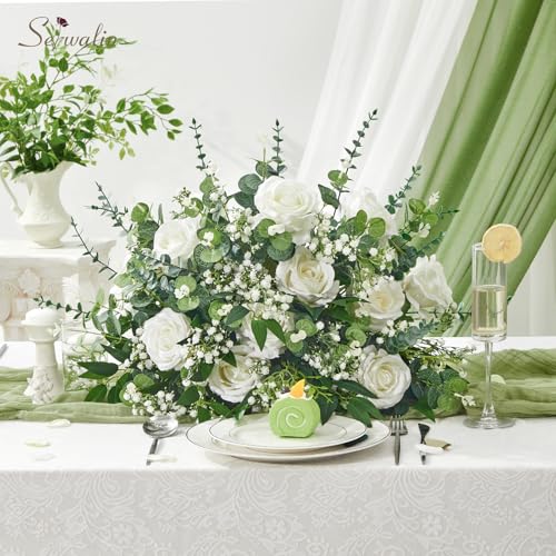 Serwalin 100 Pcs Mixed Artificial Eucalyptus Stems,Babys Breath Artificial Flowers Bulk with Faux Eucalyptus Leaves Greenery Stems for Wedding DIY Bouquets Floral Arrangement Home Decor - Image 2