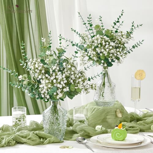 Serwalin 100 Pcs Mixed Artificial Eucalyptus Stems,Babys Breath Artificial Flowers Bulk with Faux Eucalyptus Leaves Greenery Stems for Wedding DIY Bouquets Floral Arrangement Home Decor - Image 4