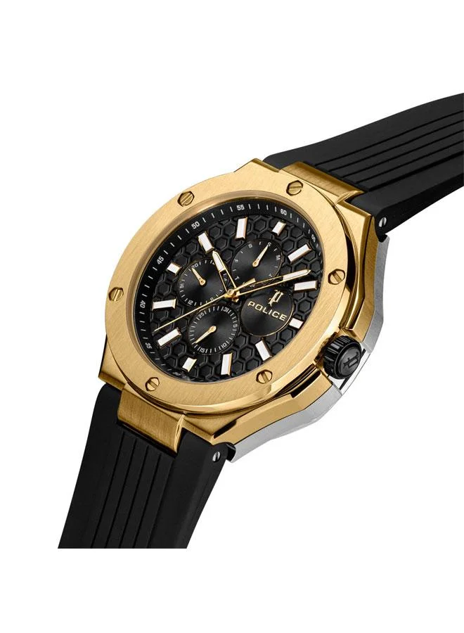 POLICE Dual Black Double-Dial Black Silicone Strap Multifunction Watch for Men - 44mm