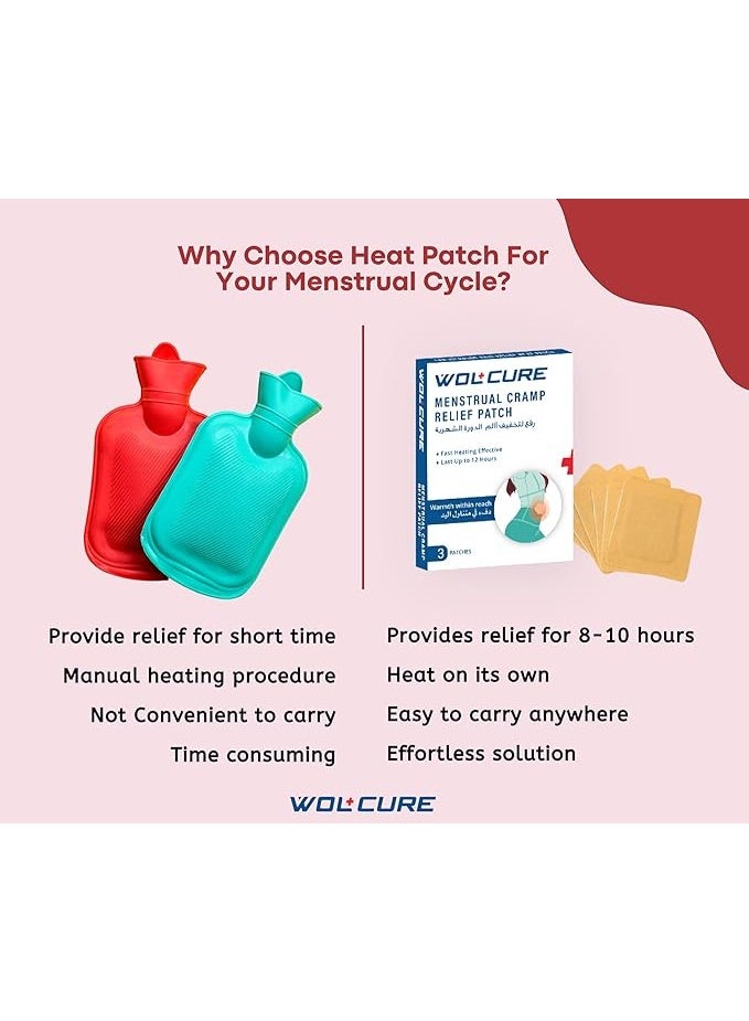 WOLAID Menstrual Cramp Relief Patch, Pack of 3, For Period Pain & Cramps, 100% Natural Ingredients & Portable, Instant Relief from Menstrual Pain & Lasts for 12 Hours - Image 3