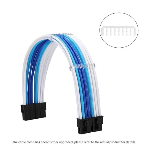 Formulamod Sleeve Extension Power Supply Cable Kit 18AWG ATX 24P+ EPS 8-P+PCI-E8-P with Combs for PSU to Motherboard/GPU Fm-NCK3 (White Sky Blue Deep Blue) - Image 2