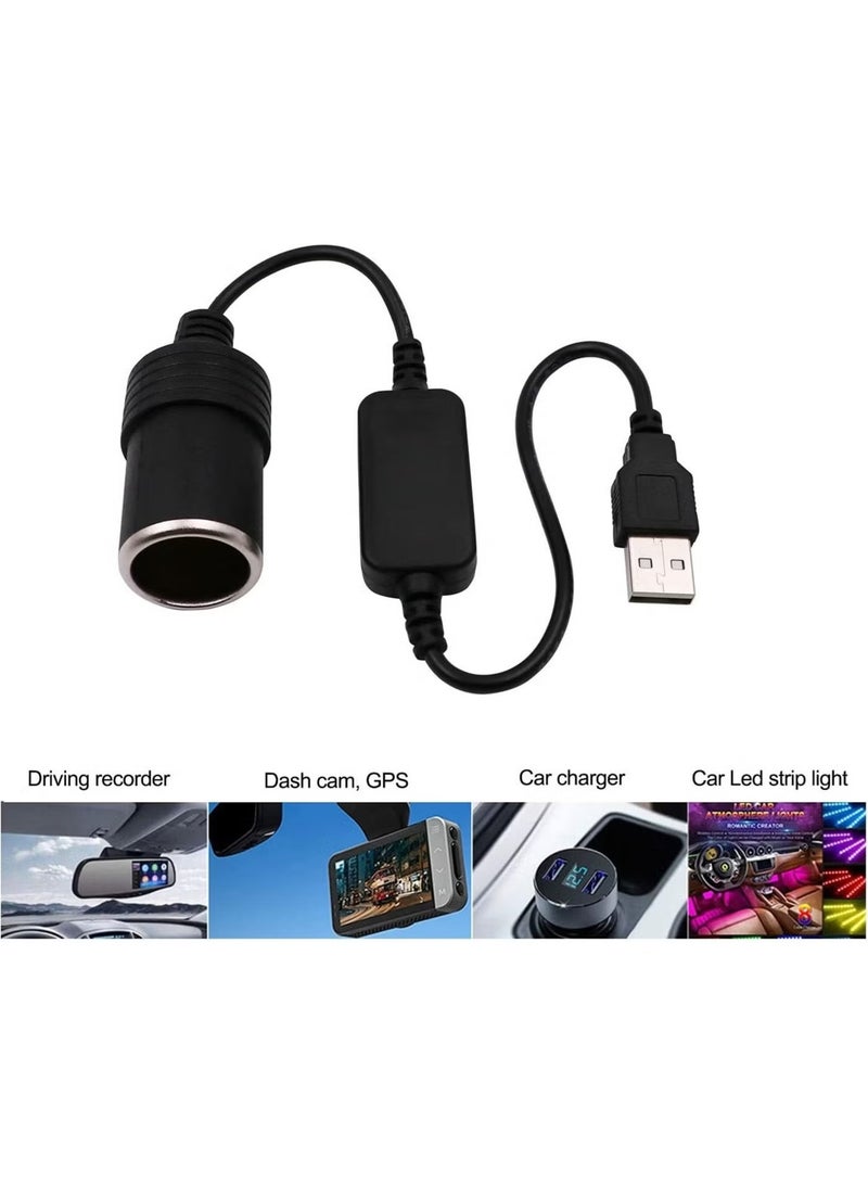 USB A Male to 12V Car C*garette Lighter Socket Female Converter Cable Suitable for Converting Dash Cams Car Ambient Lights (Max 8W) - Image 5