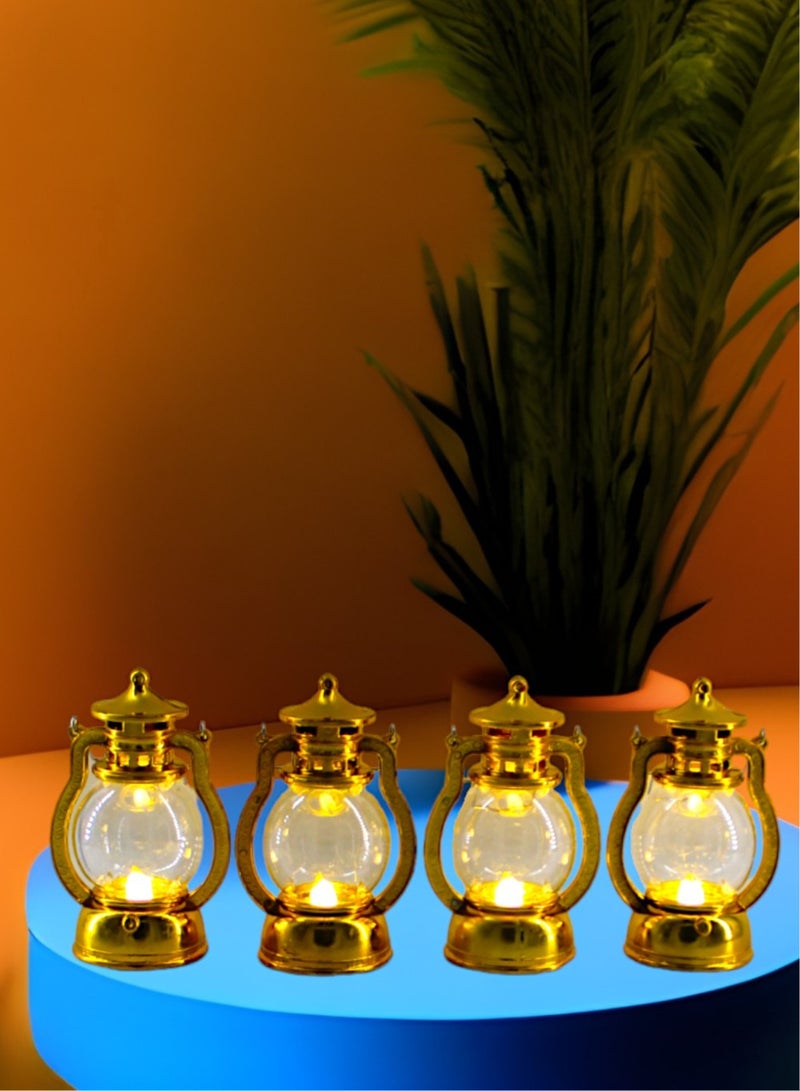 Toy Box Decorative LED Light Ramadan Lanterns Gold Colour 4pcs - Image 4