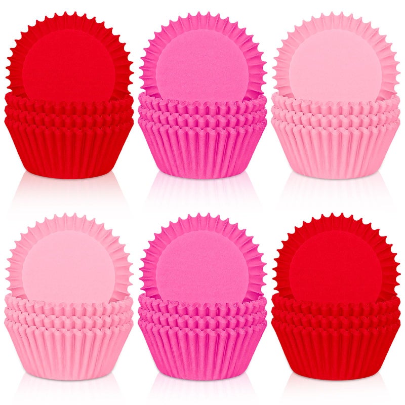 وولاين مجموعة Whaline من 300 قطعة من قوالب الكب كيك الورقية لعيد الحب، بألوان متدرجة من الأحمر والوردي، مثالية لتغليف الكب كيك والمافن، مناسبة لحفلات الزفاف وأعياد الميلاد والذكرى السنوية. - Image 1