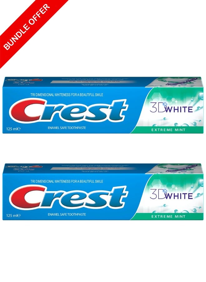 Crest Pack of Two Crest 3D White Extreme Mint Toothpaste 125 ml