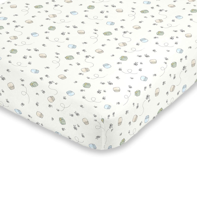 Disney Winnie The Pooh Classic Pooh Ivory, Blue, Sage, Tan Storybook 6 Piece Nursery Crib Bedding Set - Comforter, 2 Fitted Crib Sheets, Dust Ruffle, Baby Blanket, Changing Pad Cover - Image 4