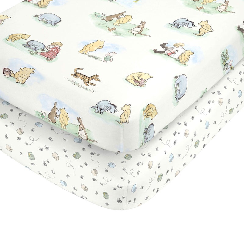 Disney Winnie The Pooh Classic Pooh Ivory, Blue, Sage, Tan Storybook 6 Piece Nursery Crib Bedding Set - Comforter, 2 Fitted Crib Sheets, Dust Ruffle, Baby Blanket, Changing Pad Cover - Image 5