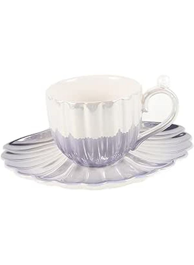Gradient Purple Ceramic Coffee Mug and Saucer Set Lightweight Tea Cup - Image 1