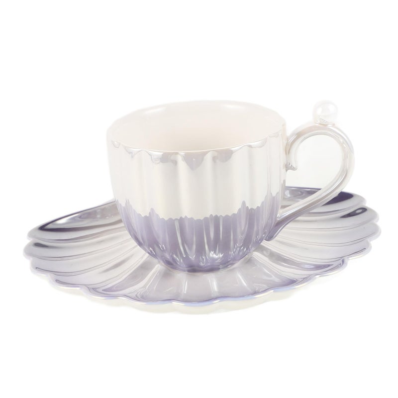 Gradient Purple Ceramic Coffee Mug and Saucer Set Lightweight Tea Cup - Image 2