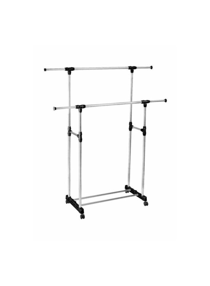 PROMASS Double Pole Extendable Clothes Rack Silver/Black  - Image 1