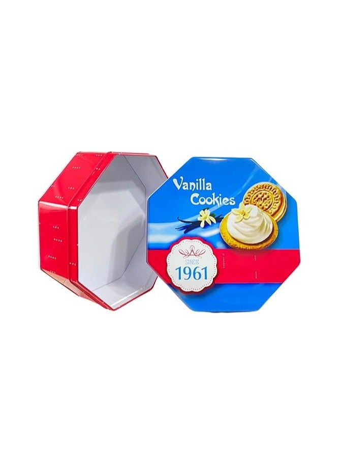 Nostalgic Octagon Butter Cookie Box, Premium Empty Storage Container for Snacks, Candy, Gifts and Souvenirs, Durable Food Grade Material with Lid, Reusable and Decorative (Red and Blue) - Image 1