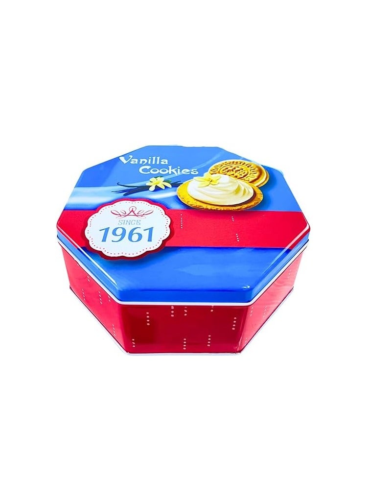 Nostalgic Octagon Butter Cookie Box, Premium Empty Storage Container for Snacks, Candy, Gifts and Souvenirs, Durable Food Grade Material with Lid, Reusable and Decorative (Red and Blue) - Image 2