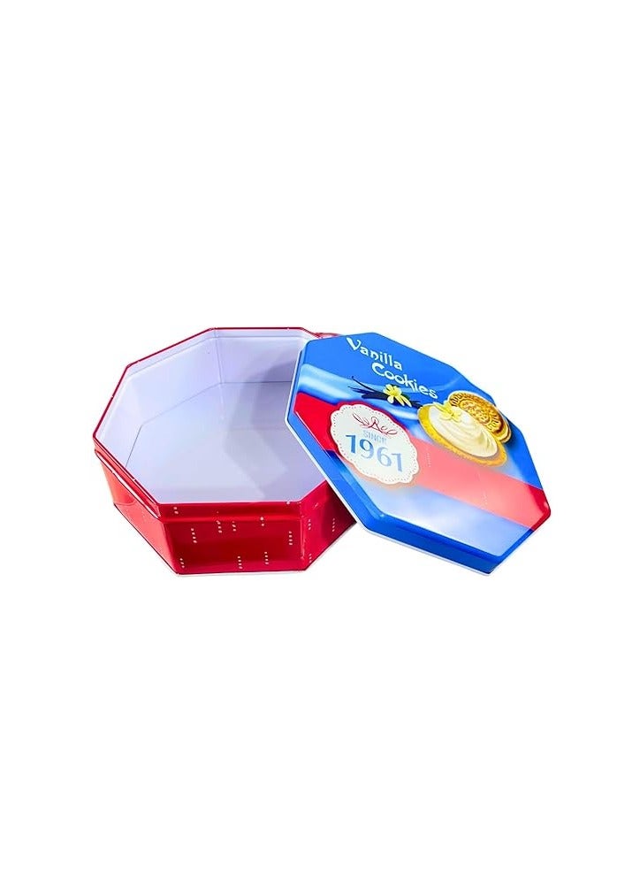Nostalgic Octagon Butter Cookie Box, Premium Empty Storage Container for Snacks, Candy, Gifts and Souvenirs, Durable Food Grade Material with Lid, Reusable and Decorative (Red and Blue) - Image 3