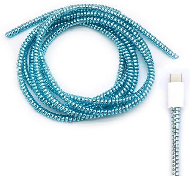 BeFall Metallic Finish Spiral Protector for Wire Repair, Pet Cord, Headphone Saver - Cable Wrap/Cover for Mac Charging, USB Tube, Earphone (Light Blue) - Image 1