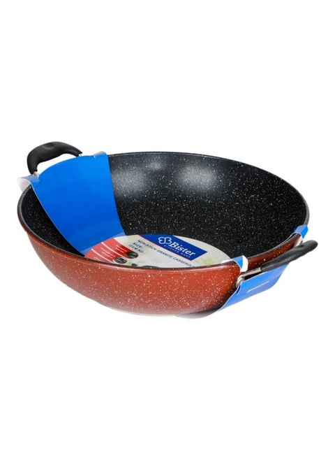Non-Stick Granite Wok 2 Side Handle 34Cm Insulated Bowl Great Bowl For Holiday & Dinner Keeps Food Hot & Fresh For Long Hours, Black & Brown Color