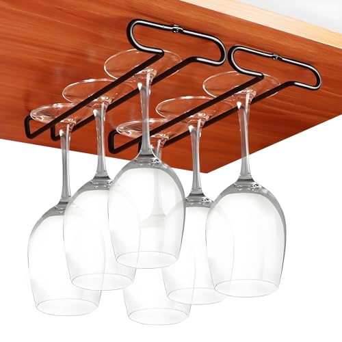 GeLive 10 Inch Under Cabinet Wine Glass Rack Stemware Holder Glass Storage Hanger Organizer for Kitchen and Bar Set of 2 (Black) - Image 1