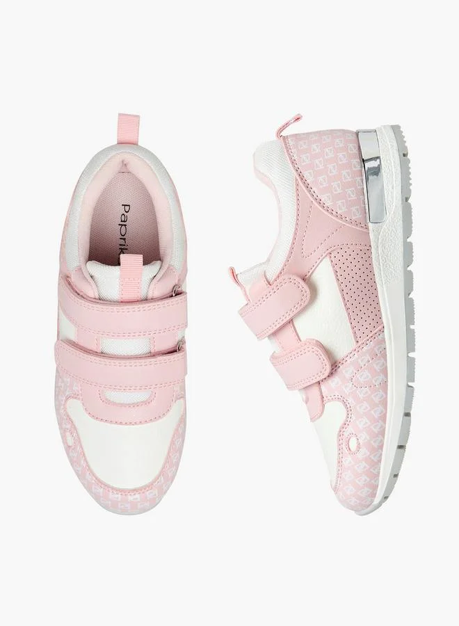 Paprika PINK Monogram Print School Sneakers With Hook And Loop Closure for Women | Best Price UAE