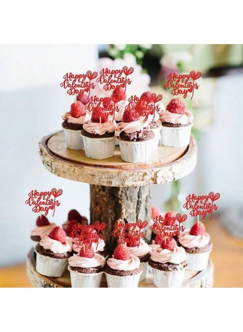 زينه يوم الحب تغريسات كيك باللون الاحمر اللامع مجموعه من 12 قطعه  بتصميم عبارة يوم حب سعيد تضيف لمسة رومانسية و مميزة للحلويات والكب كيك لتزيين و للاحتفال بيوم الحب - Image 3