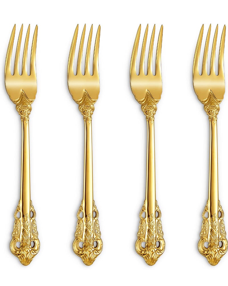 KEAWELL Luxury Salad Forks Dessert Forks Set, Set of 4, 18/10 Stainless Steel, 7 Inches, Dishwasher Safe, Mirror Polished, Silverware Fork Set (Gold) - Image 1