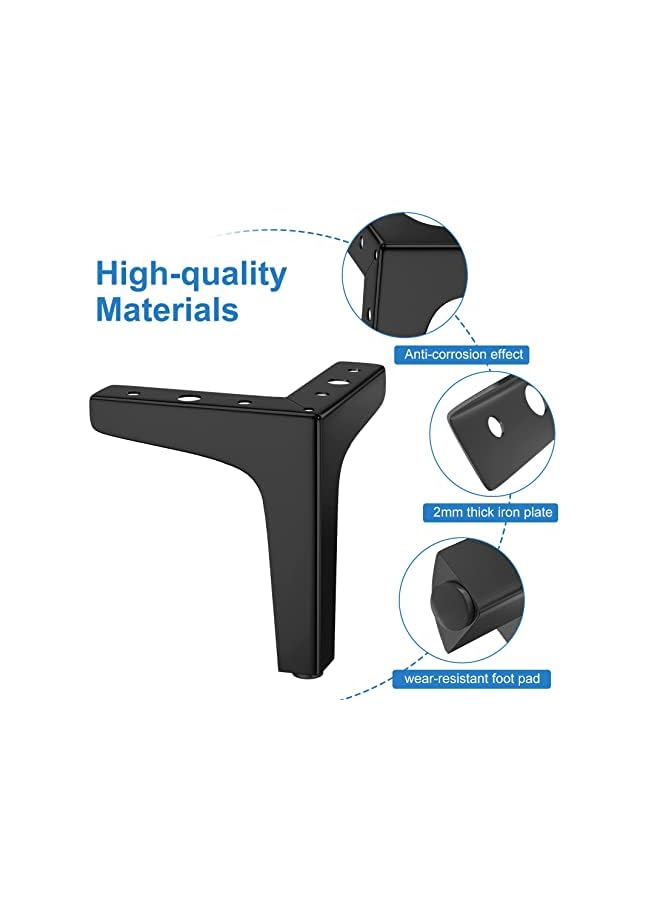 KASTWAVE Furniture Legs 10Cm Heavy Duty Furniture Metal Table Legs With Screws And Protector Feet Perfect For Cabinet Wardrobe Tv Cabinets Drawers Nightstand 4 Pcs Black - Image 3