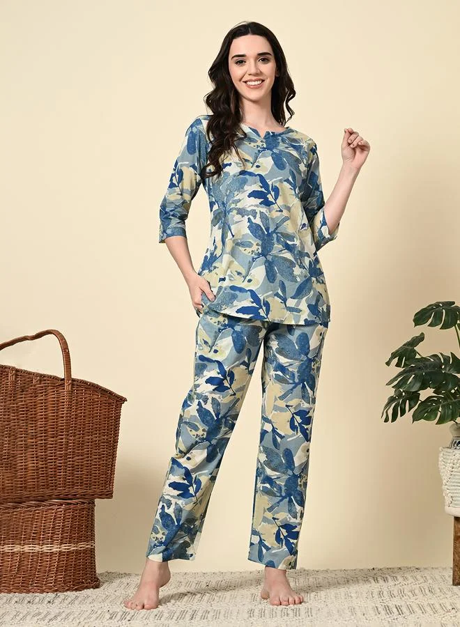 تايك تو طقم بيجاما من بنطال وبلوزة قطن بطبعة كاملة