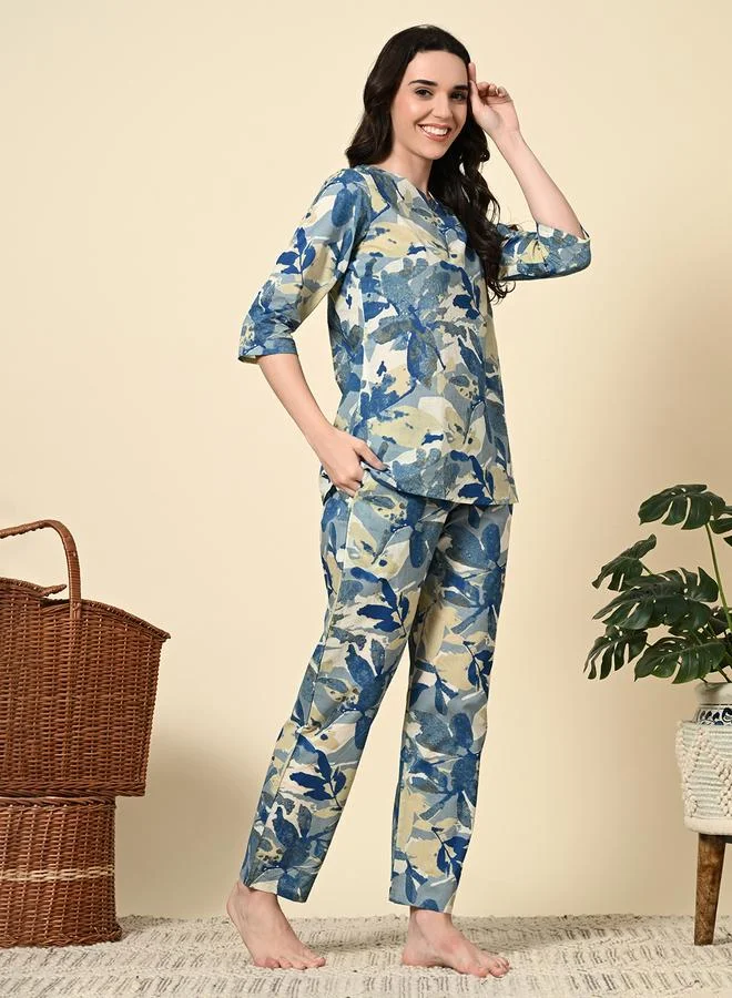 تايك تو طقم بيجاما من بنطال وبلوزة قطن بطبعة كاملة