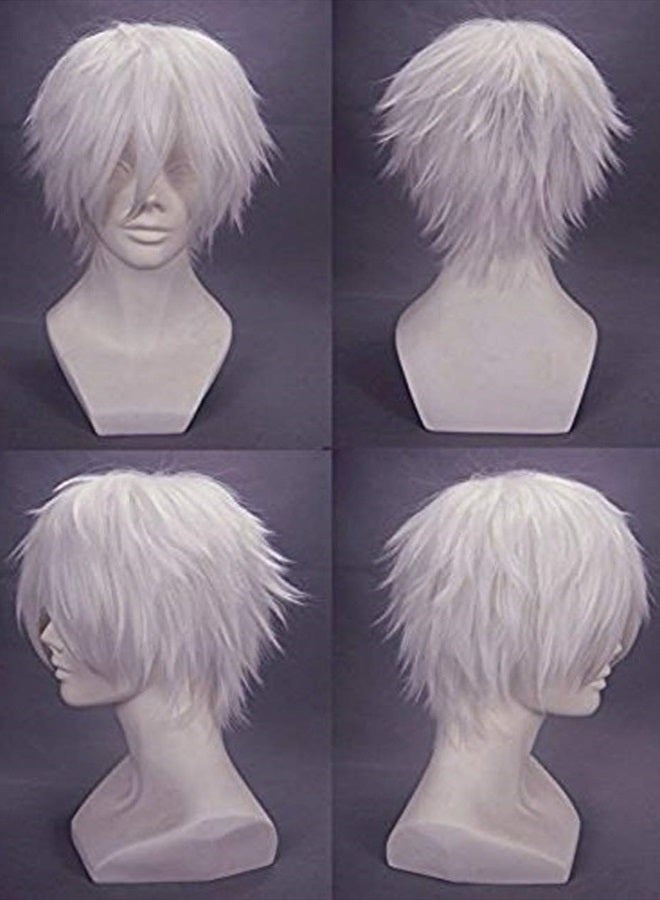 ANOGOL Hair Cap + Short Wig for Men, Silver White Men's Wig for Cosplay, Short Silver White Wig for Halloween Boy Christmas Event Costume Party - Image 2